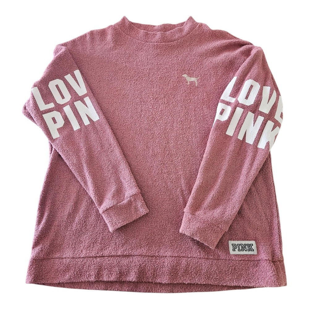 Victoria's Secret PINK "Love PINK" Long Sleeve‎ Pullover Sweatshirt Women's Sz M
